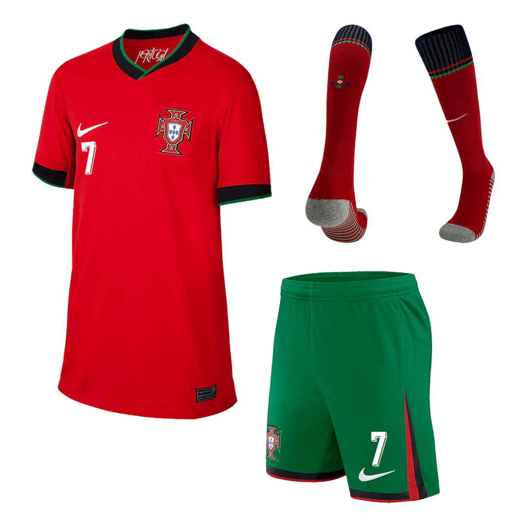 Kid's Portugal RONALDO #7 Home Jerseys Full Kit Euro 2024 Go Game Wear
