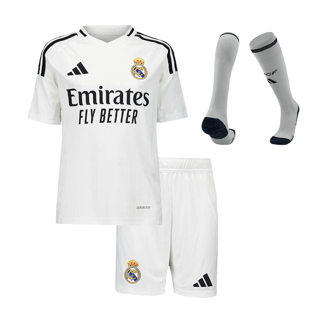 Kid's Real Madrid Home Soccer Jersey Kit(Jersey+Shorts+Socks) 2024/25 Top Soccer Jerseys Store
