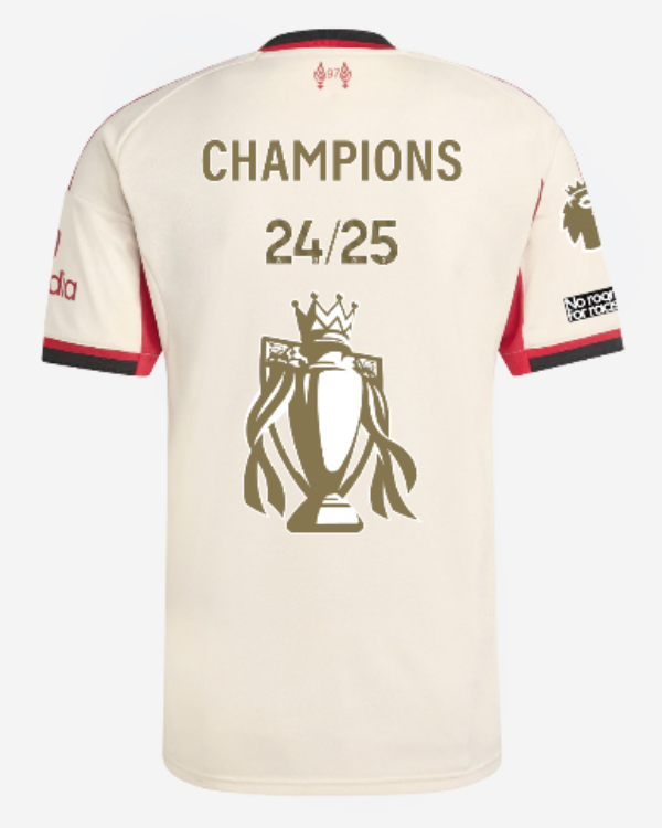 Liverpool Away Soccer Jersey 2025/26 - CHAMPIONS 24/25 & Gold Trophy & Insignia Top Soccer Jerseys Store