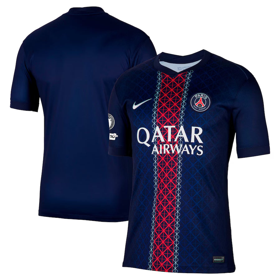PSG Home Match Shirt 2025-26 with Champions League and UEFA Foundation 10th Anniversary Badge Go Game Wear