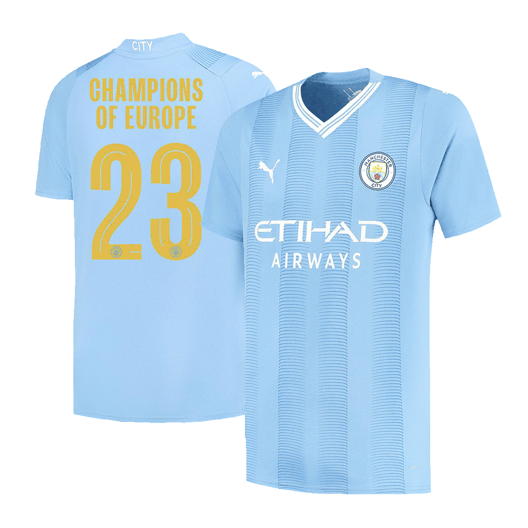 Manchester City CHAMPIONS OF EUROPE #23 Home  Soccer Jersey 2023/24 Top Soccer Jerseys Store
