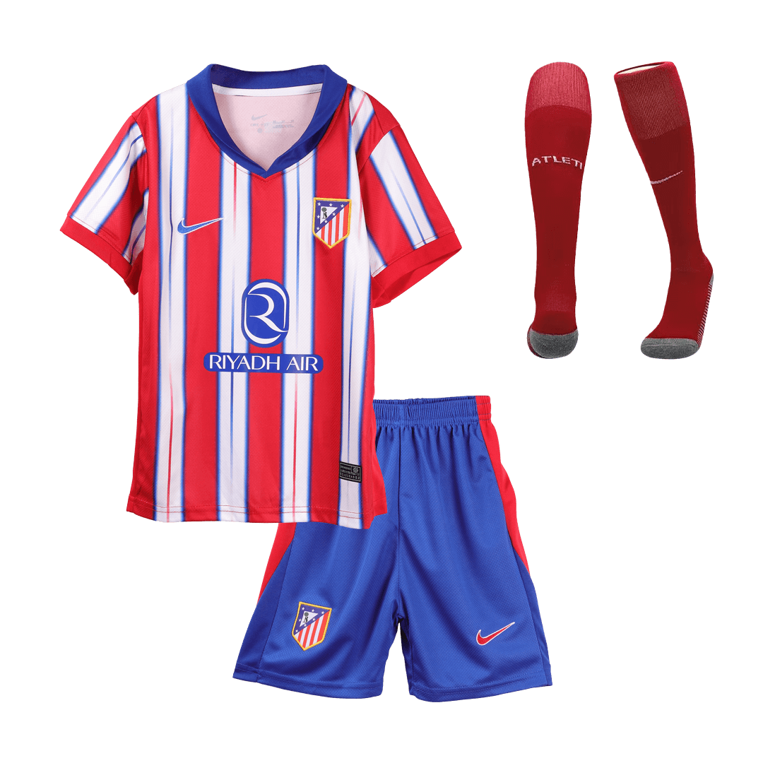 Kid's Atletico Madrid Home  Soccer Jersey Kit(Jersey+Shorts+Socks) 2024/25 Top Soccer Jerseys Store