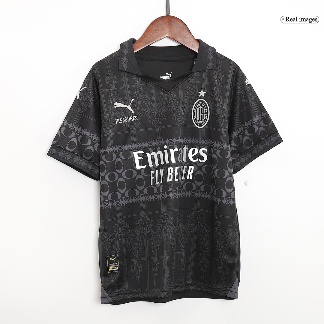 Kid's AC Milan x Pleasures Fourth Away  Soccer Jersey Kit(Jersey+Shorts) 2023/24 Top Soccer Jerseys Store