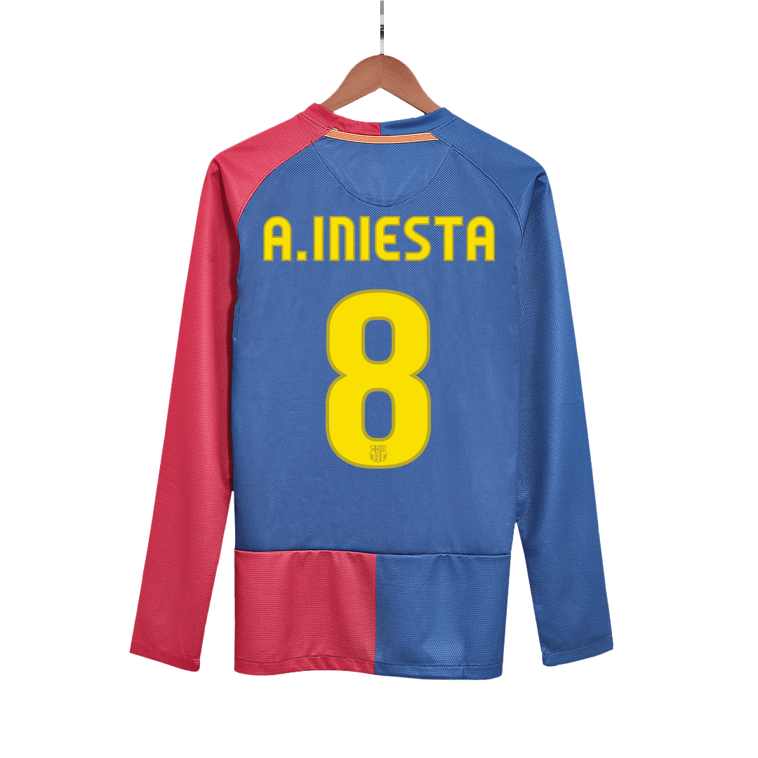 Retro A.INIESTA #8 2008/09 Barcelona Home Long Sleeve  Soccer Jersey- UCL Final Top Soccer Jerseys Store