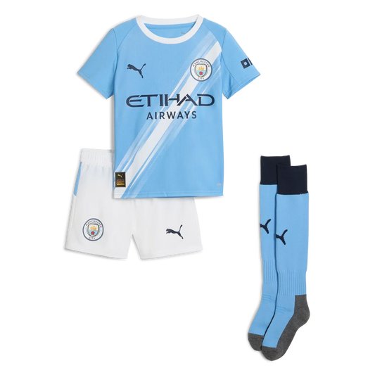 Kid's Manchester City Home Soccer Jersey Kit(Jersey+Shorts+Socks) 2025/26 Go Game Wear